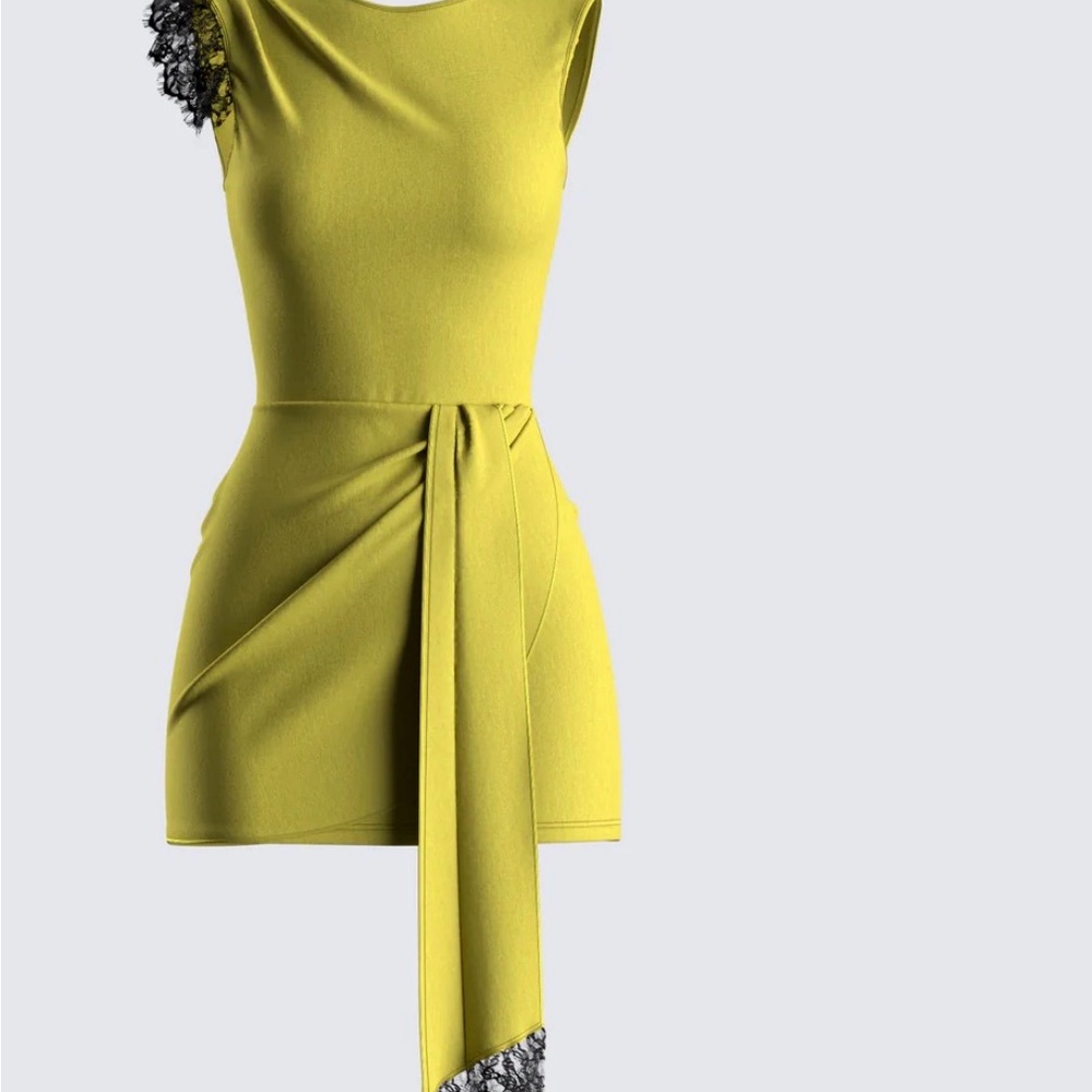 Finesse Yellow Mini Dress with Black Lace Accent